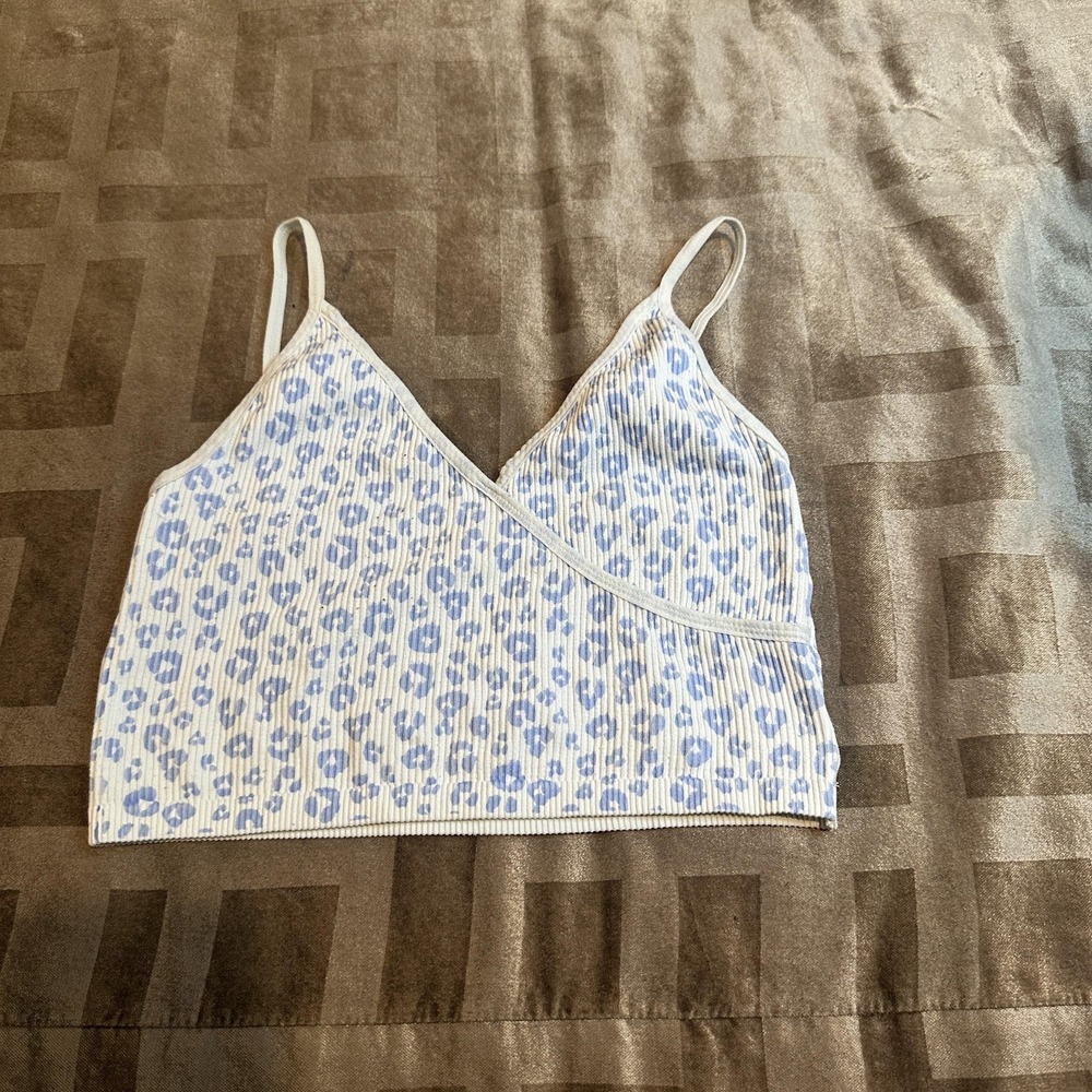 L.A. Hearts Bralette Womens M/L Blue Leopard Print Ribbed Knit Wireless Pullover